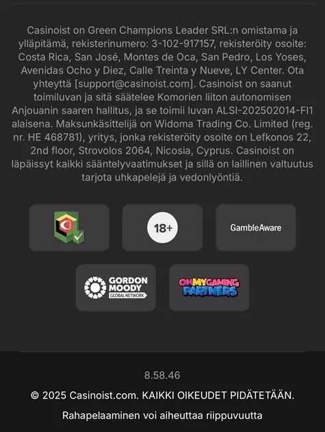 Casinoist Casinon luotettavuus