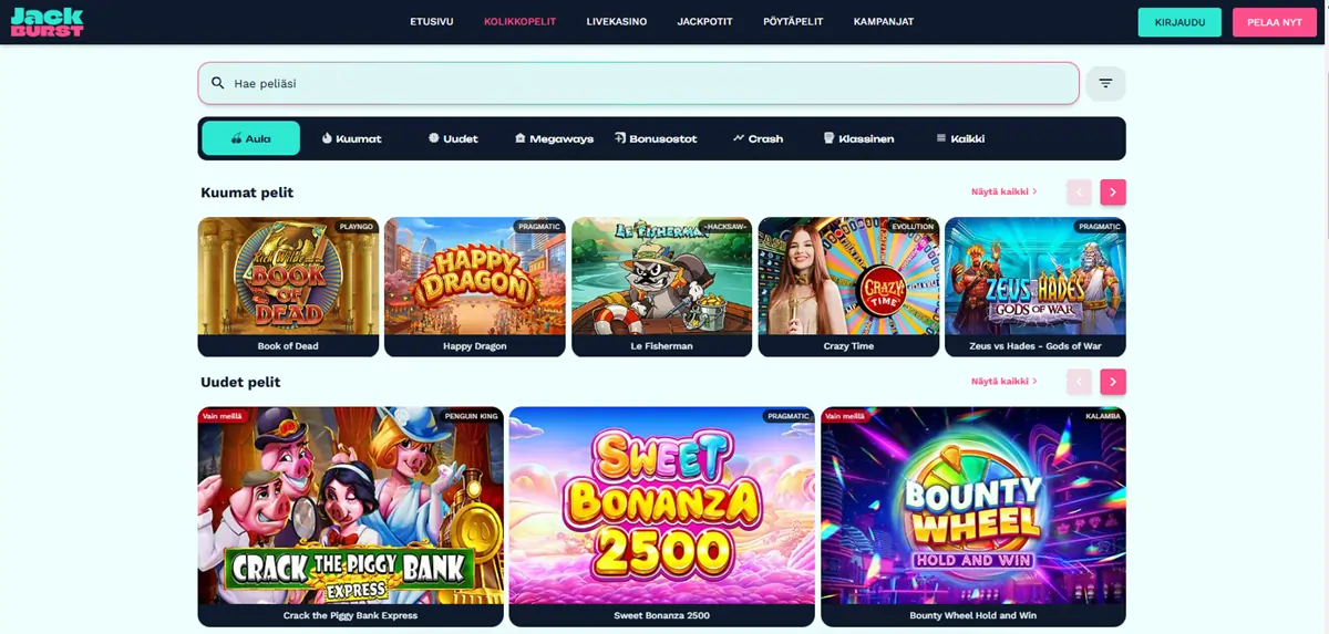 JackBurst Casinon pelejä