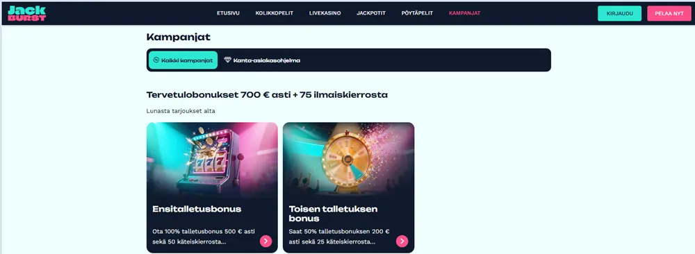 Jackburst Casino tarjoukset
