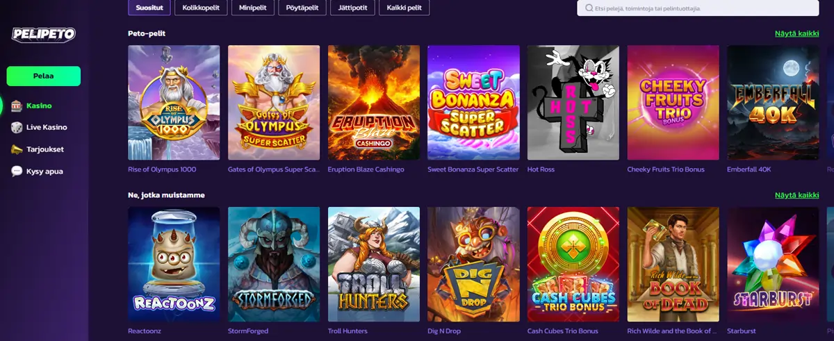 Pelipeto Kasino pelejä