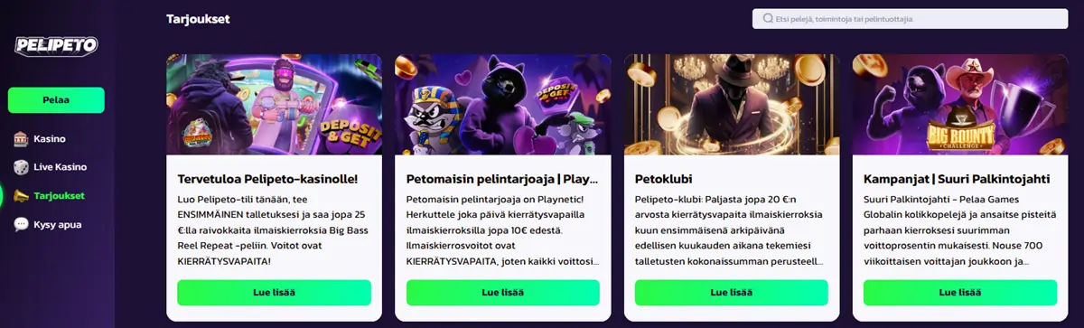 Pelipeto Kasino tarjouksia