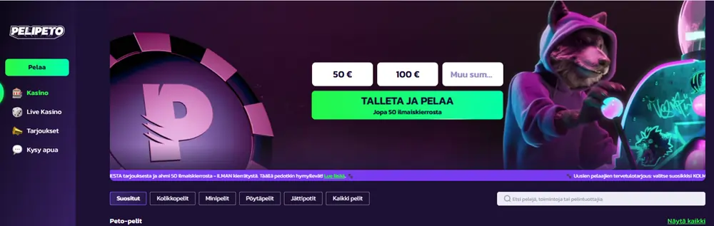 Pelipeto Casinon etusivu