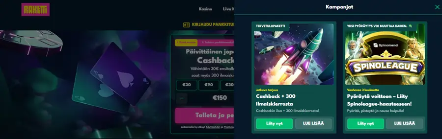 Raketti Casino tarjoukset