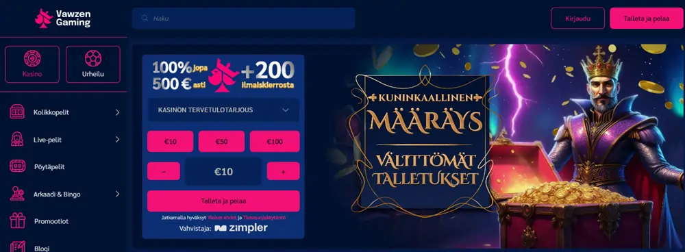 Vawzen Gaming Casino etusivu
