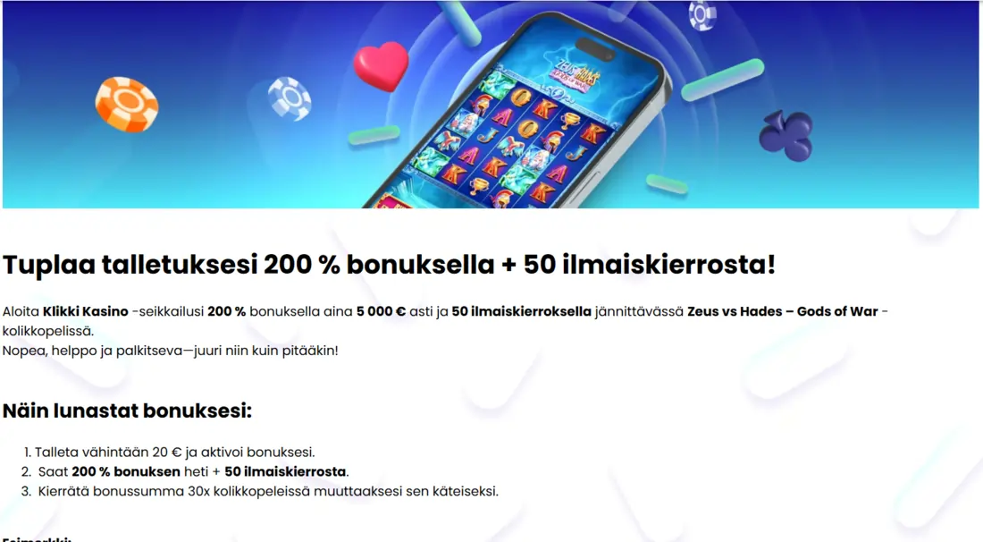 klikki kasino bonus