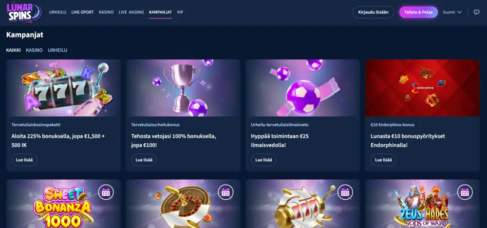 lunarspins casinon bonukset