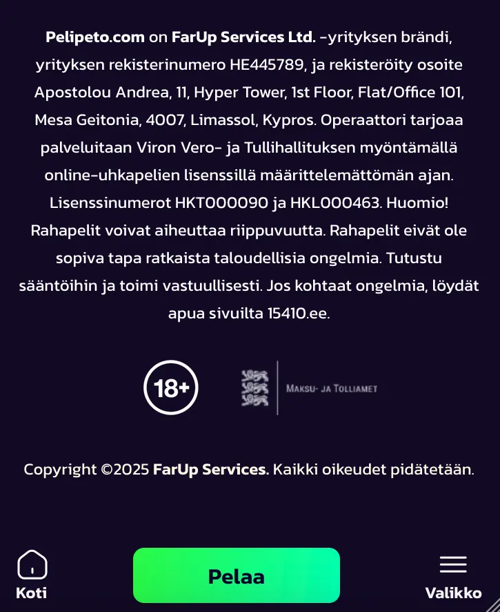 Pelipeto Casinon lisenssistä mobiilikuva